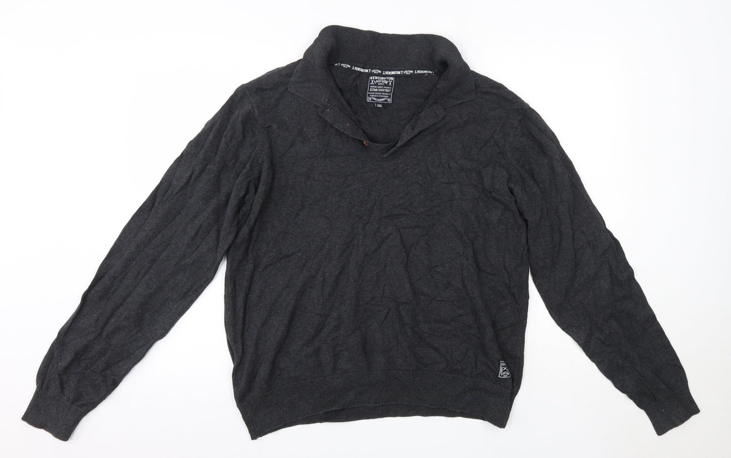 Kensington Mens Grey Collared  Cotton Pullover Jumper Size 2XL