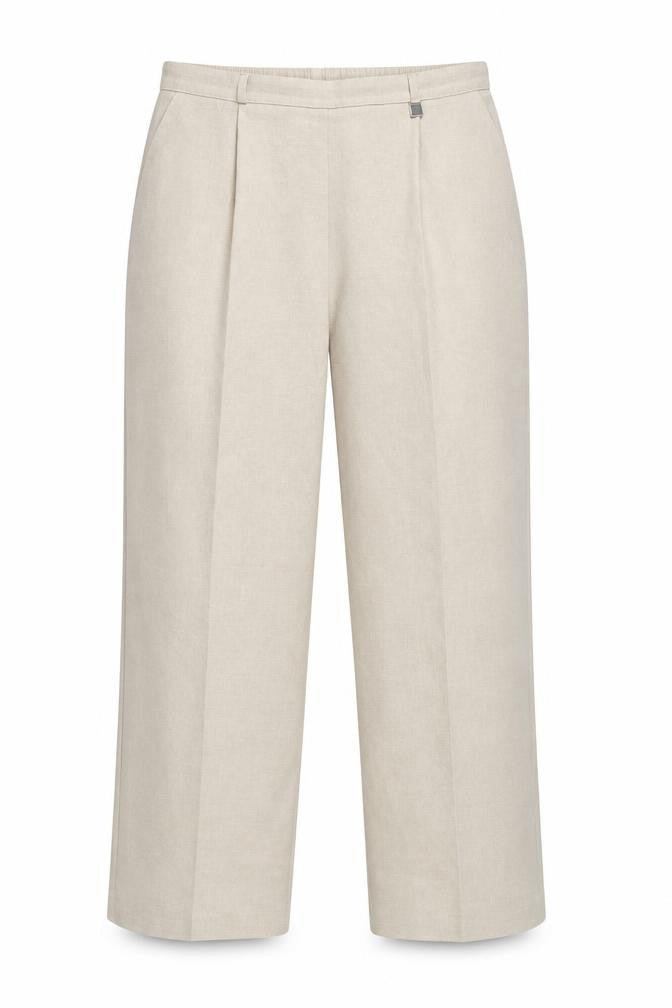 Front view of Classics women’s beige polyester dress pants trousers, size UK 18, 27-inch leg regular