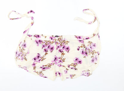 Primark Womens Ivory Floral Viscose Boyfriend Shorts Size 8  Regular