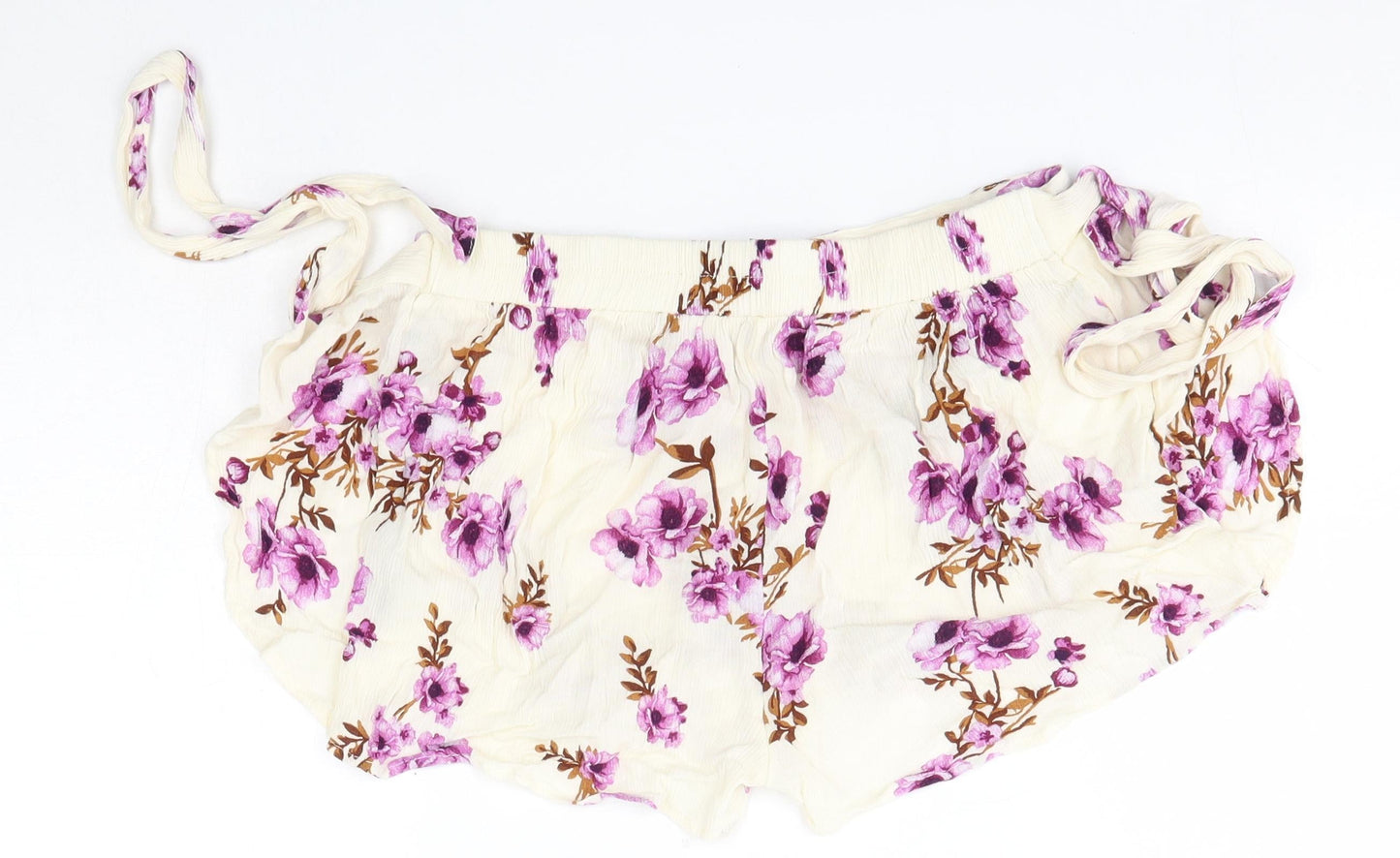 Primark Womens Ivory Floral Viscose Boyfriend Shorts Size 8  Regular