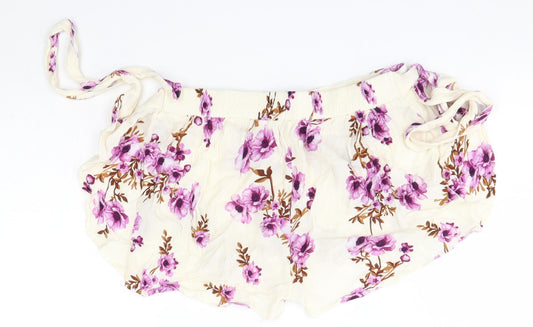 Primark Womens Ivory Floral Viscose Boyfriend Shorts Size 8  Regular