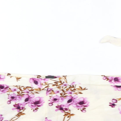 Primark Womens Ivory Floral Viscose Boyfriend Shorts Size 8  Regular