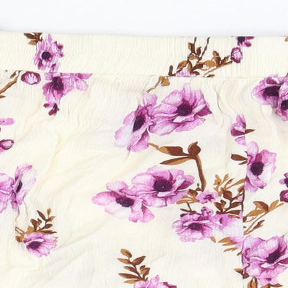Primark Womens Ivory Floral Viscose Boyfriend Shorts Size 8  Regular