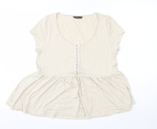 M&S Womens Beige  Viscose Basic Blouse Size 14 Round Neck