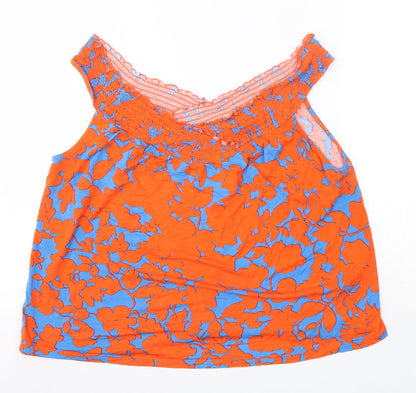 H&M Womens Orange Floral Viscose Basic Blouse Size L V-Neck