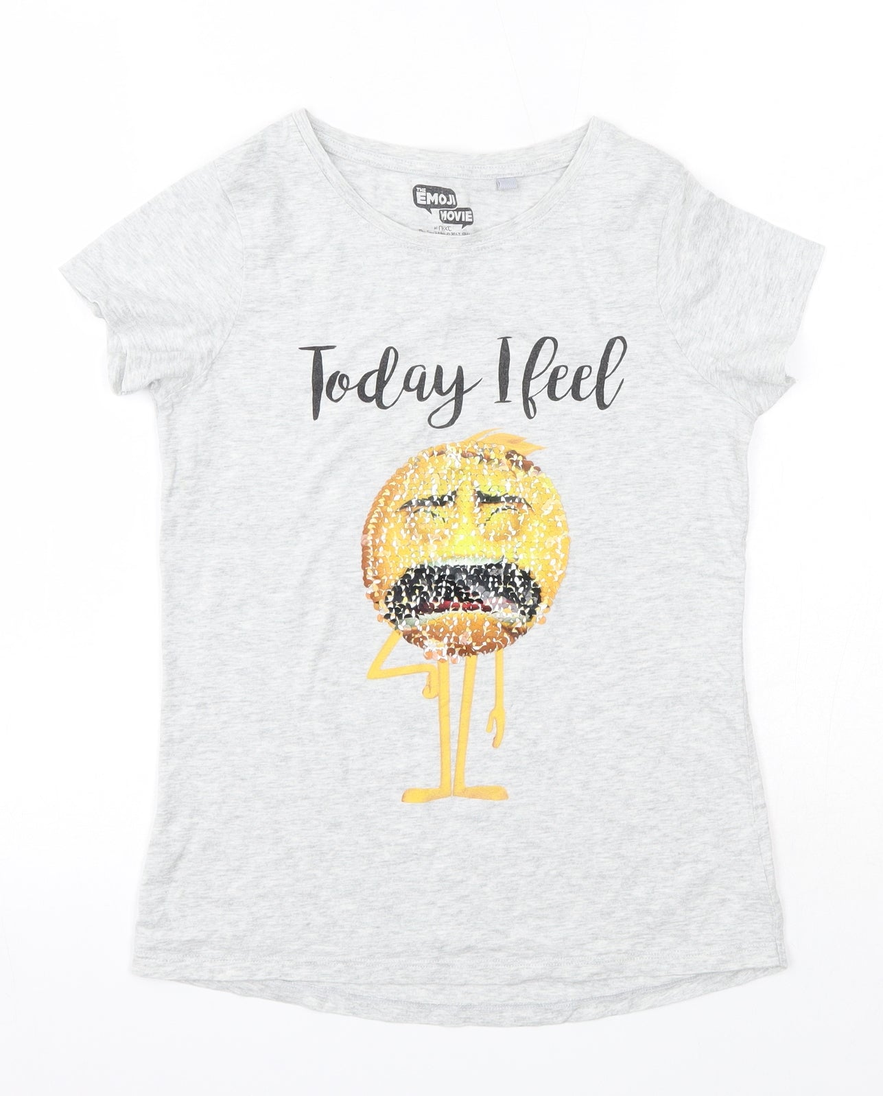 NEXT Girls Grey  100% Cotton Basic T-Shirt Size 10 Years Round Neck  - Emoji