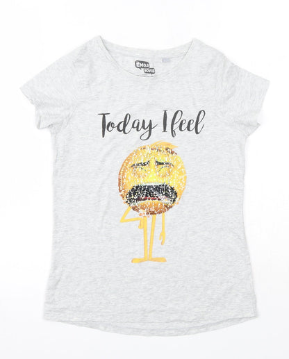NEXT Girls Grey  100% Cotton Basic T-Shirt Size 10 Years Round Neck  - Emoji