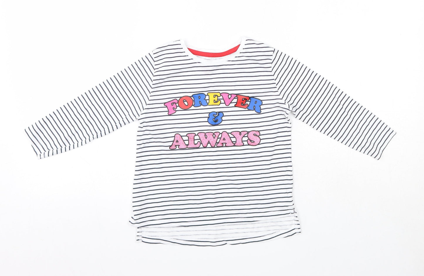 Matalan Girls Blue Striped 100% Cotton Basic Blouse Size 4 Years Round Neck