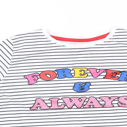 Matalan Girls Blue Striped 100% Cotton Basic Blouse Size 4 Years Round Neck