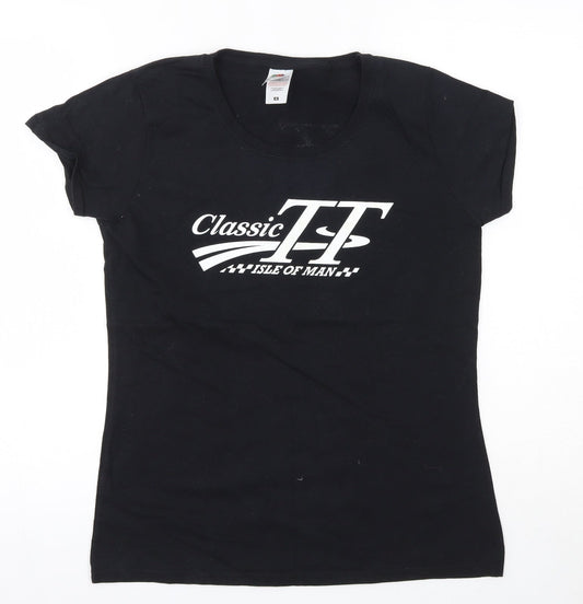 Womens UK Size M Fruit of the Loom Black Basic T-Shirt