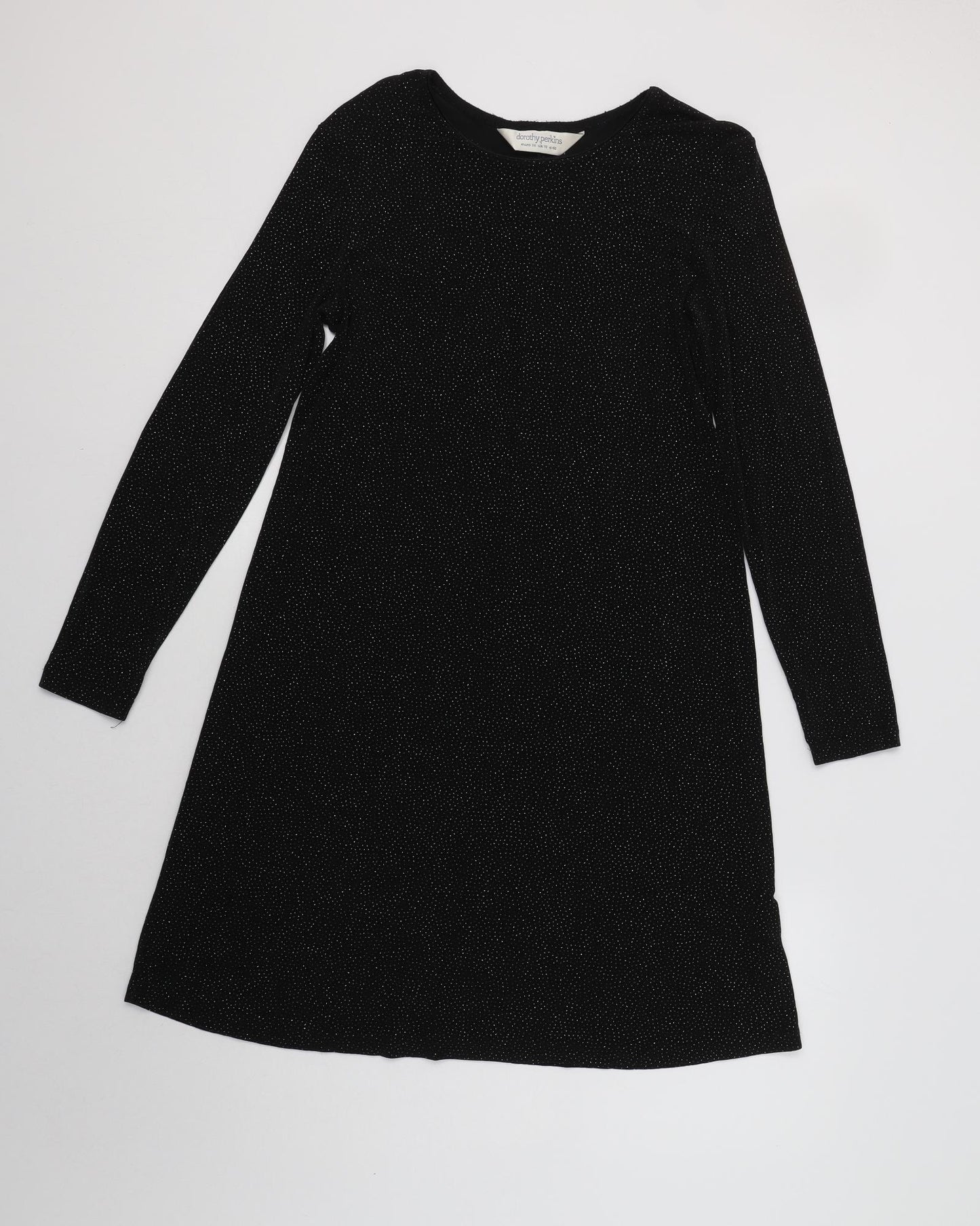 Dorothy Perkins Womens Black Polka Dot Acetate A-Line  Size 10  Round Neck