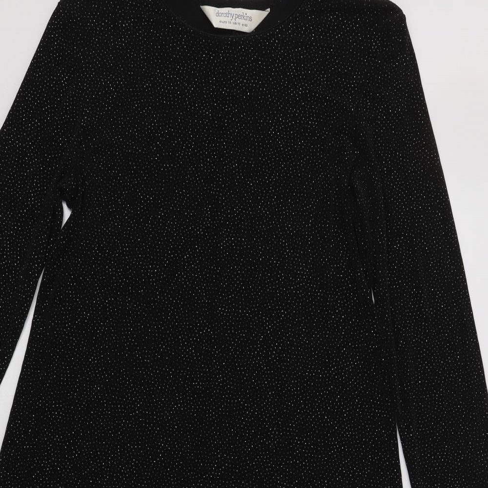 Dorothy Perkins Womens Black Polka Dot Acetate A-Line  Size 10  Round Neck