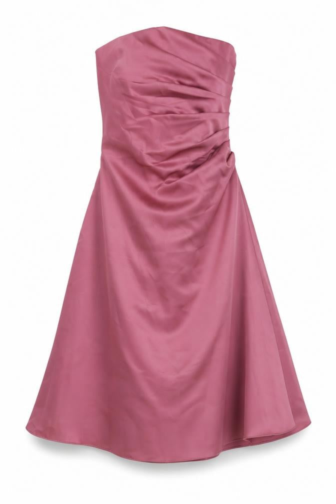 Front view of Alfred Angelo women’s pink polyester fit & flare, size S, off the shoulder zip