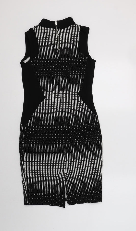 NEXT Womens Black Geometric Cotton Bodycon  Size 8  Mock Neck Zip