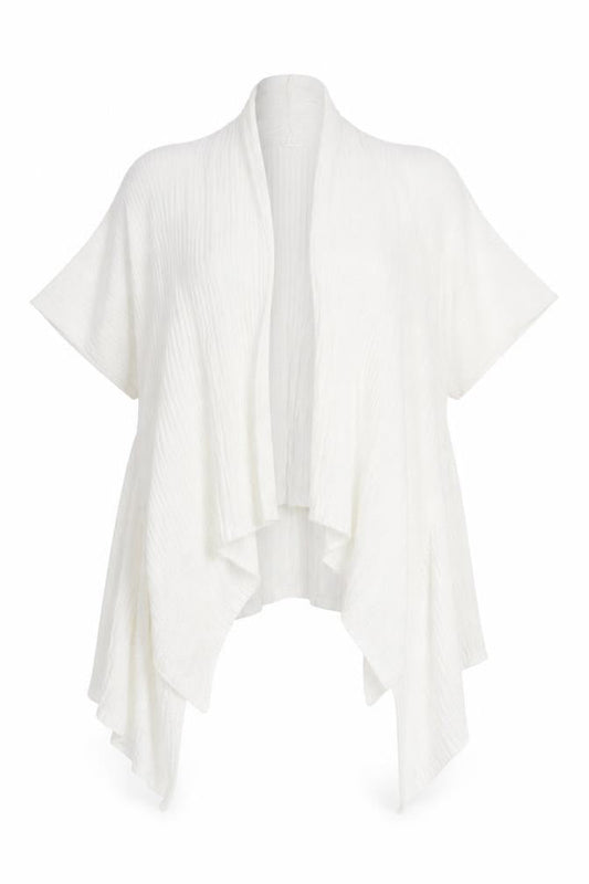 Front view of Marks & Spencer women’s white v-neck viscose cardigan jumper, size UK 12