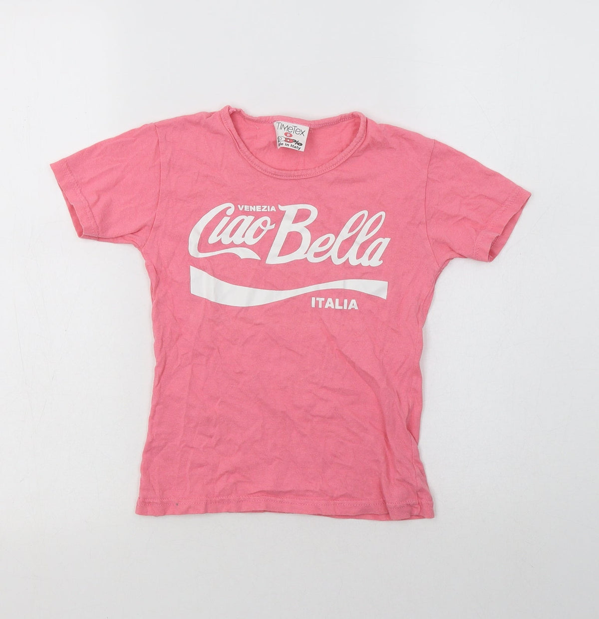 Additional front view of Timetex girls’ pink cotton basic polo, size 8, years crew neck