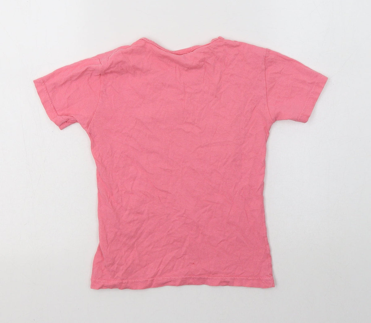 Back view of Timetex girls’ pink cotton basic polo, size 8, years crew neck