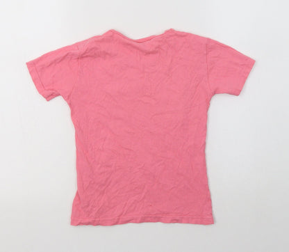 Back view of Timetex girls’ pink cotton basic polo, size 8, years crew neck