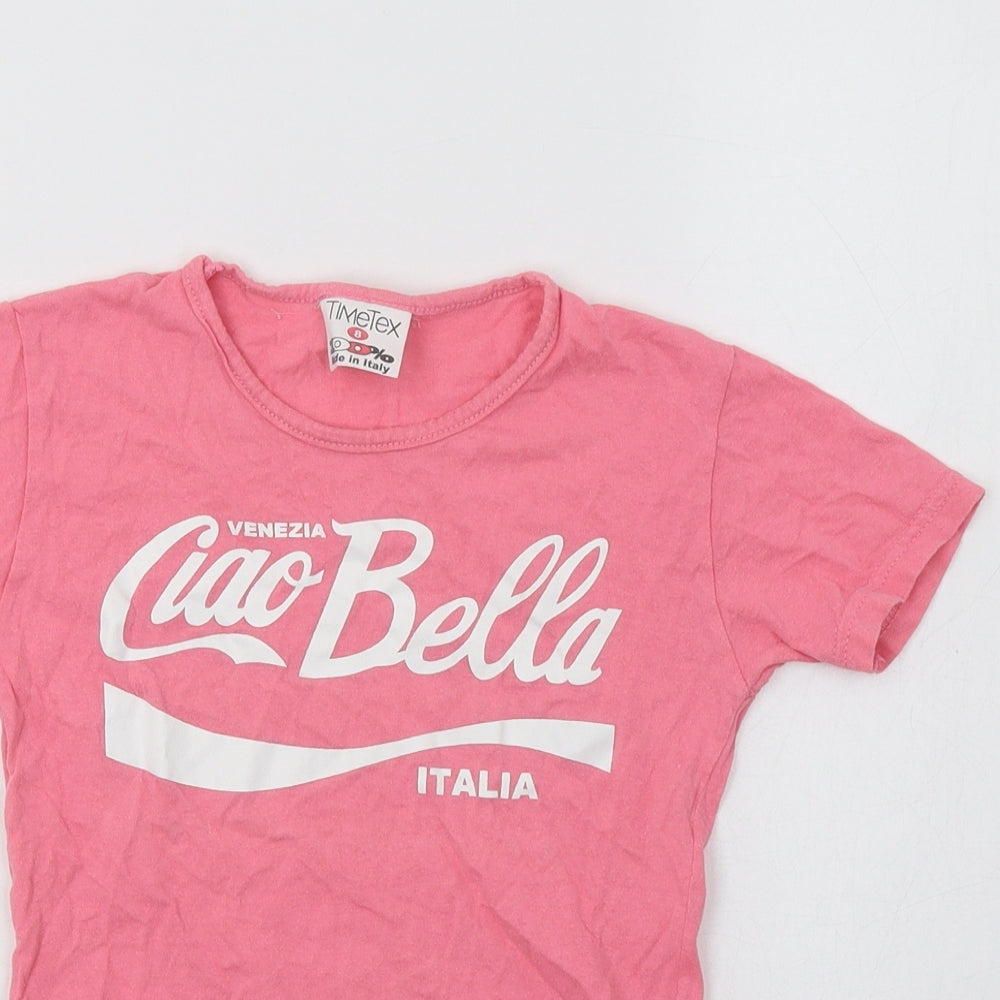 Close-up detail of Timetex girls’ pink cotton basic polo, size 8, years crew neck