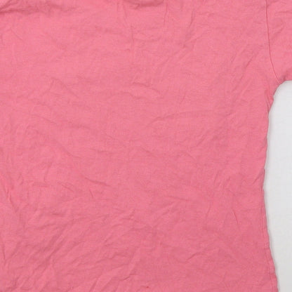 Brand and care label for Timetex girls’ pink cotton basic polo, size 8, years crew neck
