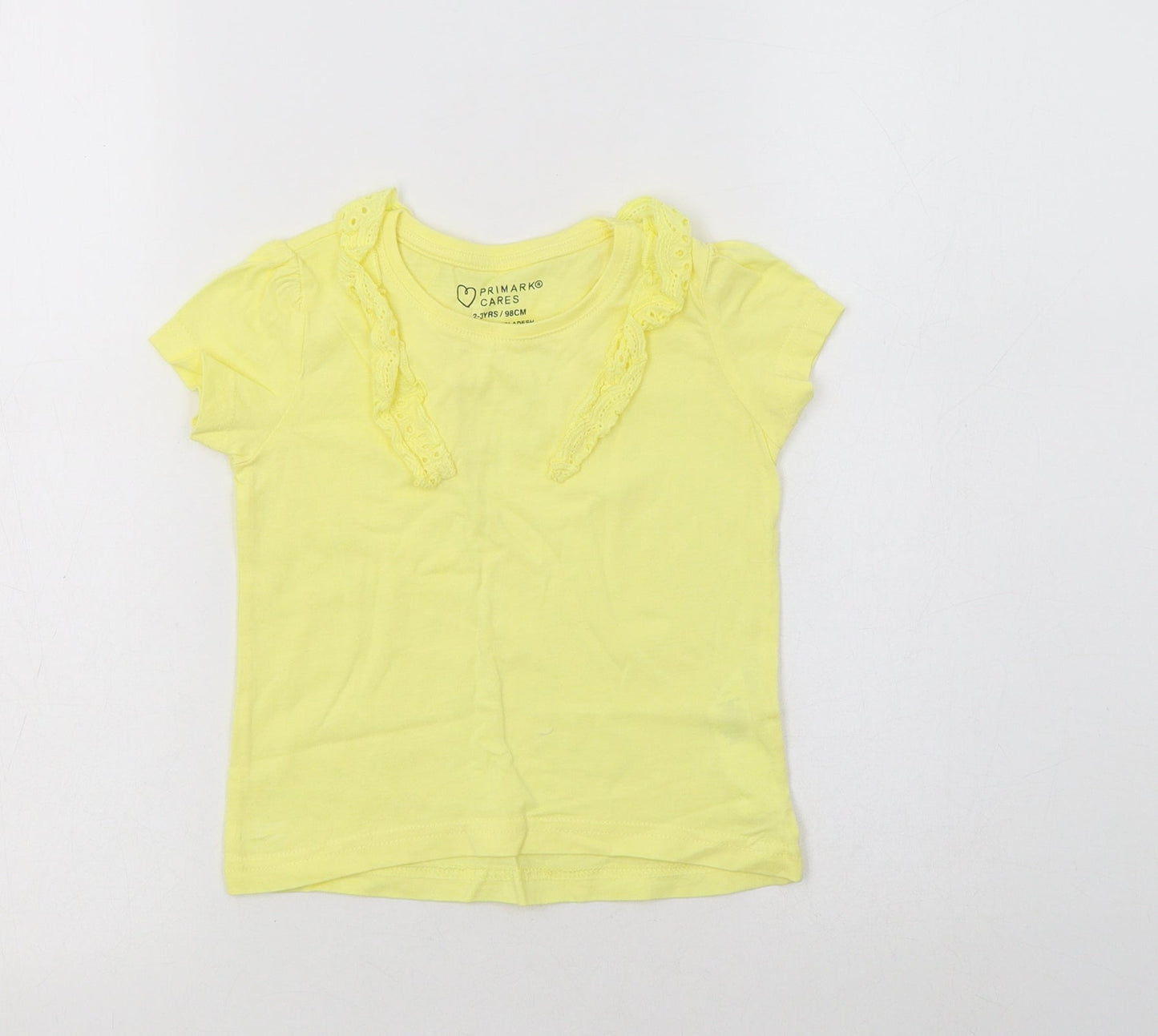 Primark Girls Yellow  Cotton Basic T-Shirt Size 2-3 Years Crew Neck
