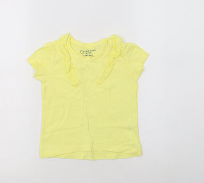 Primark Girls Yellow  Cotton Basic T-Shirt Size 2-3 Years Crew Neck