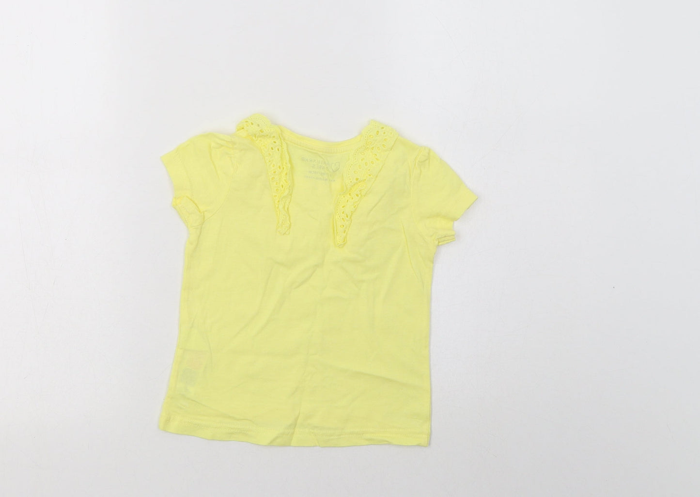 Primark Girls Yellow  Cotton Basic T-Shirt Size 2-3 Years Crew Neck