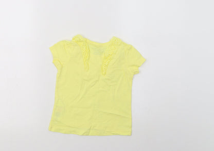 Primark Girls Yellow  Cotton Basic T-Shirt Size 2-3 Years Crew Neck