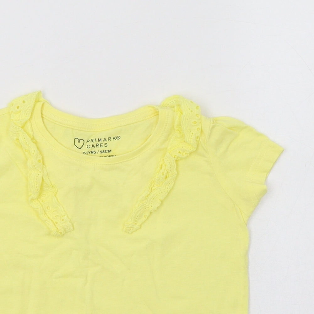 Primark Girls Yellow  Cotton Basic T-Shirt Size 2-3 Years Crew Neck