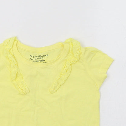 Primark Girls Yellow  Cotton Basic T-Shirt Size 2-3 Years Crew Neck