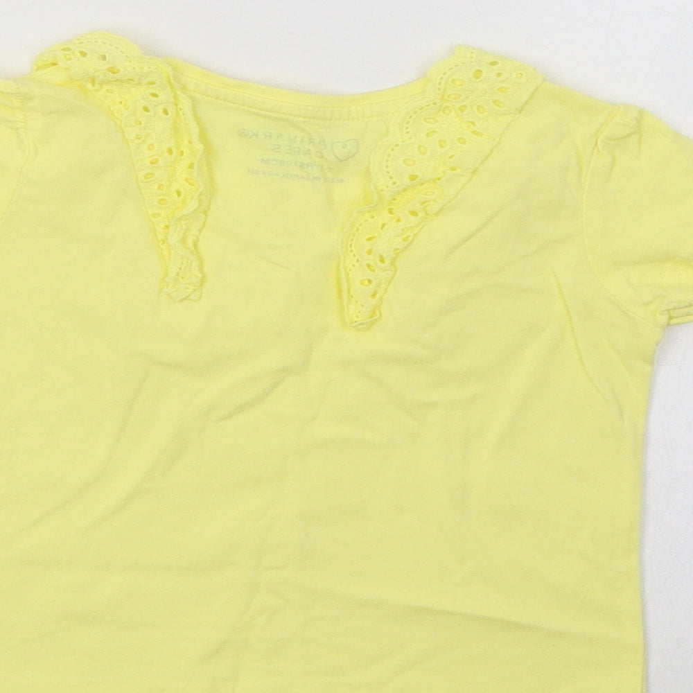 Primark Girls Yellow  Cotton Basic T-Shirt Size 2-3 Years Crew Neck