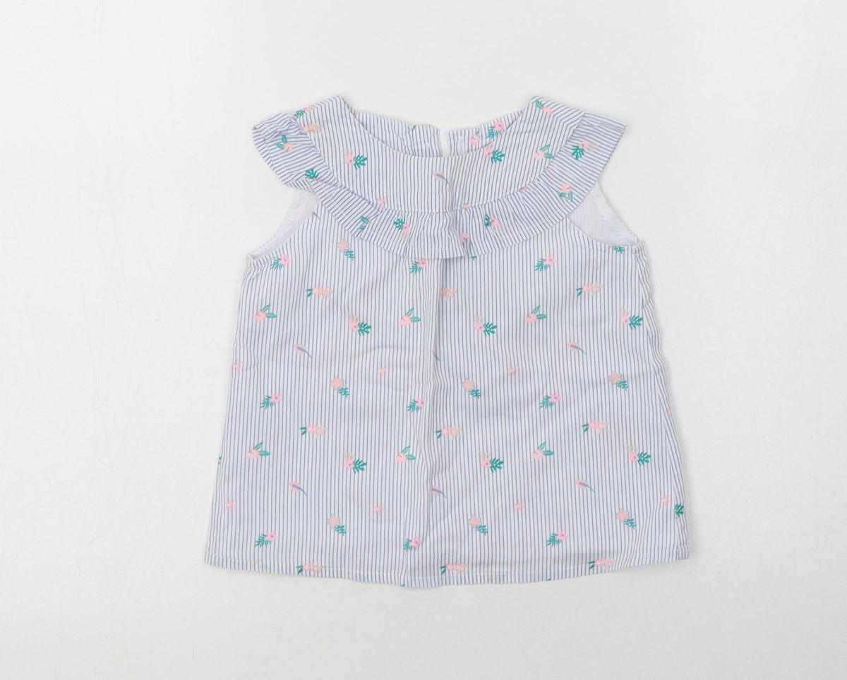 Additional front view of So Cute Baby Blue Floral Cotton Basic Blouse, size 12-18, Months Collared Button