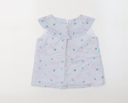 Additional front view of So Cute Baby Blue Floral Cotton Basic Blouse, size 12-18, Months Collared Button