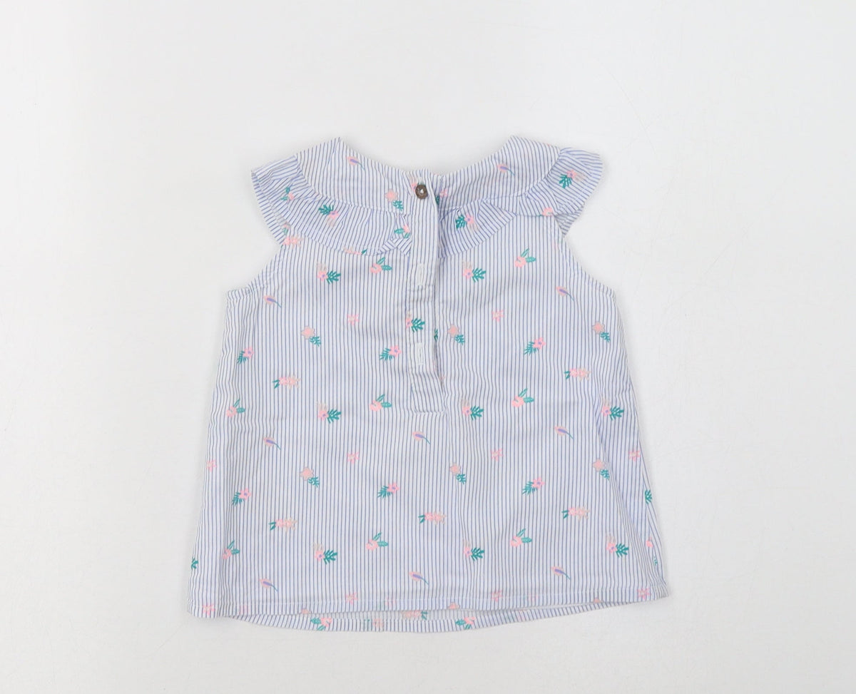 Back view of So Cute Baby Blue Floral Cotton Basic Blouse, size 12-18, Months Collared Button