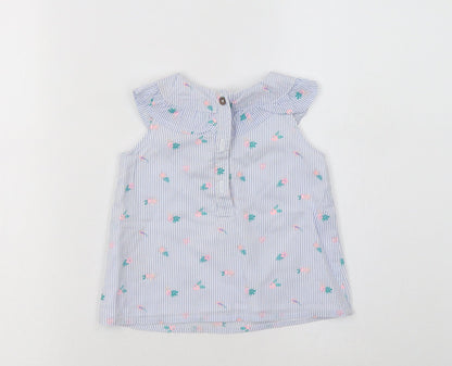 Back view of So Cute Baby Blue Floral Cotton Basic Blouse, size 12-18, Months Collared Button