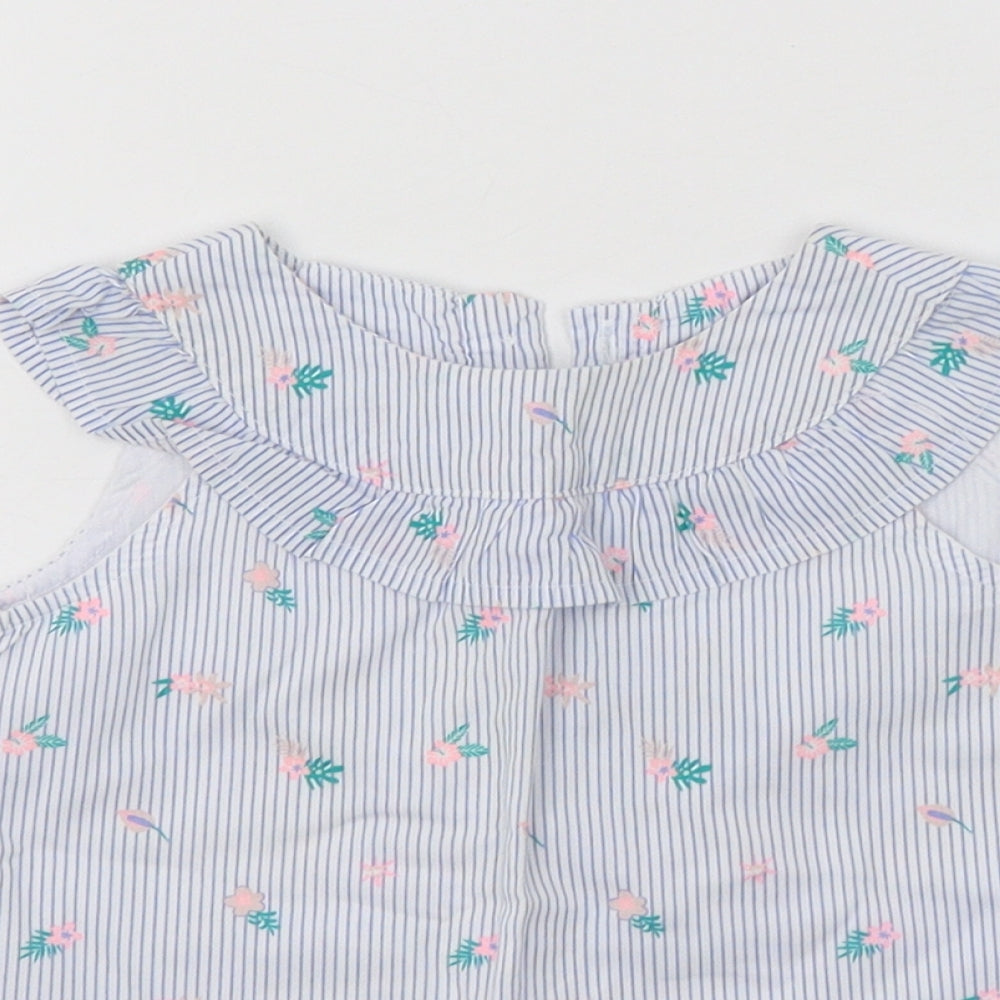 Close-up detail of So Cute Baby Blue Floral Cotton Basic Blouse, size 12-18, Months Collared Button