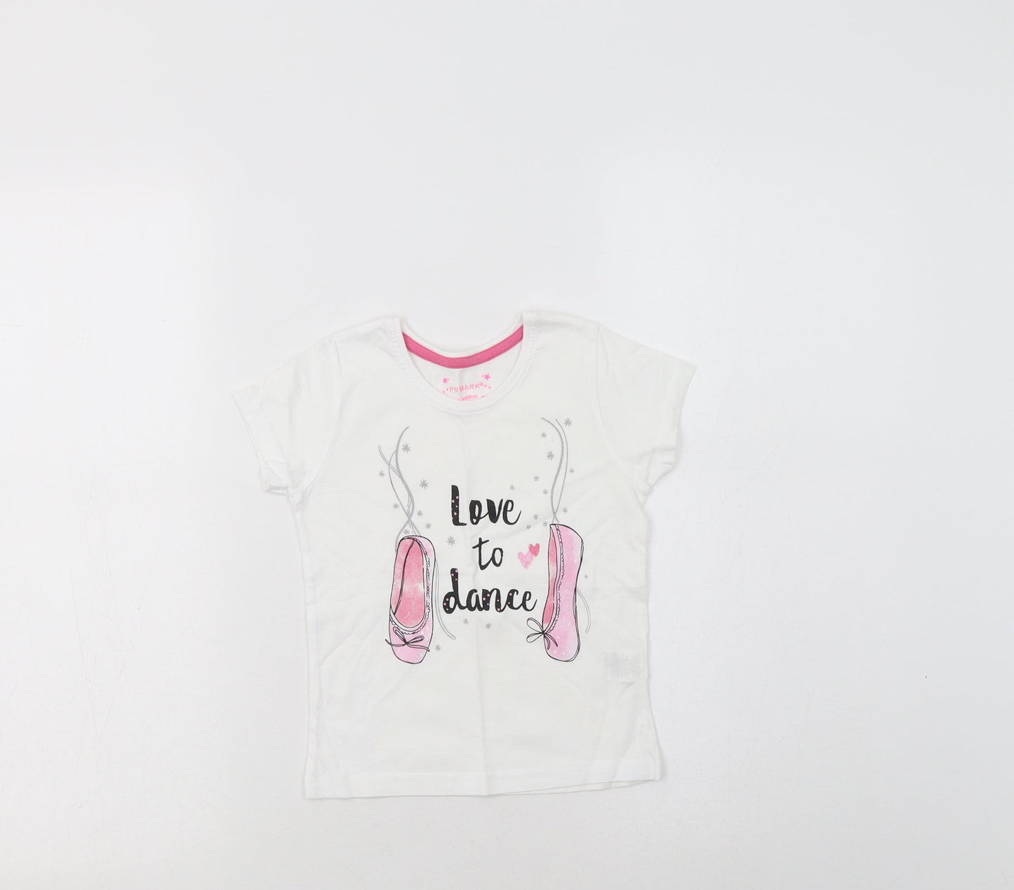 Primark Girls White  Cotton Basic T-Shirt Size 2-3 Years Crew Neck