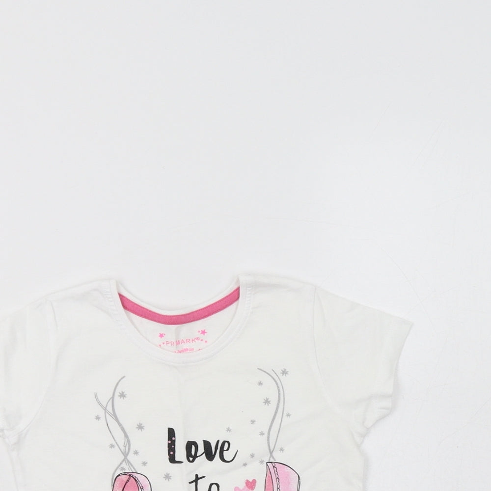 Primark Girls White  Cotton Basic T-Shirt Size 2-3 Years Crew Neck
