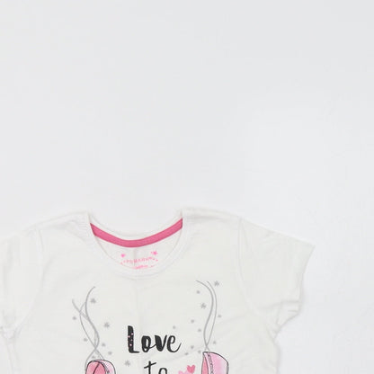 Primark Girls White  Cotton Basic T-Shirt Size 2-3 Years Crew Neck