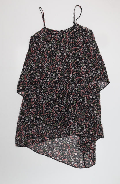 George Womens Black Floral Polyester Slip Dress  Size 10  Square Neck