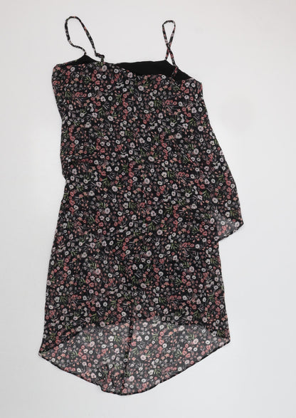 George Womens Black Floral Polyester Slip Dress  Size 10  Square Neck