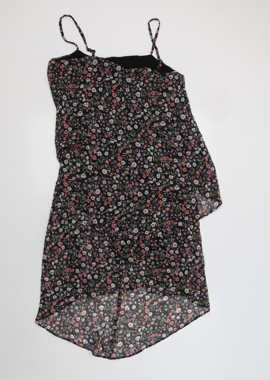 George Womens Black Floral Polyester Slip Dress  Size 10  Square Neck