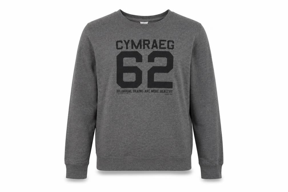 Front view of Awdis women’s grey cotton pullover sweatshirt, size M, - bilingual