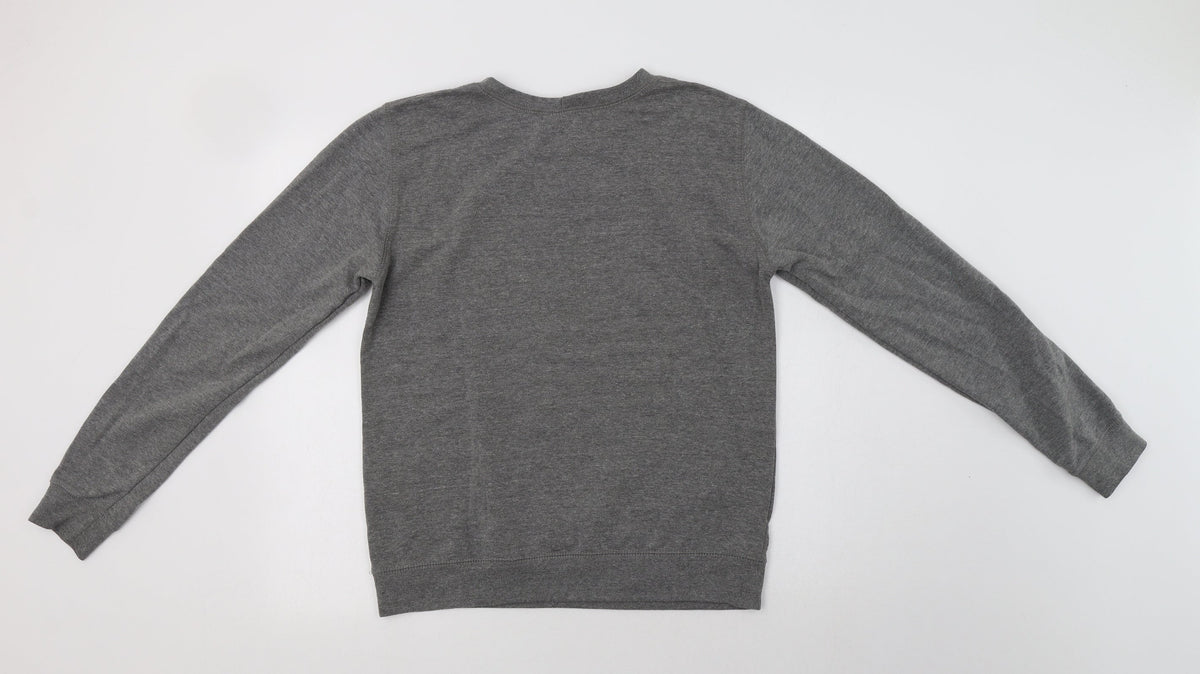 Back view of Awdis women’s grey cotton pullover sweatshirt, size M, - bilingual