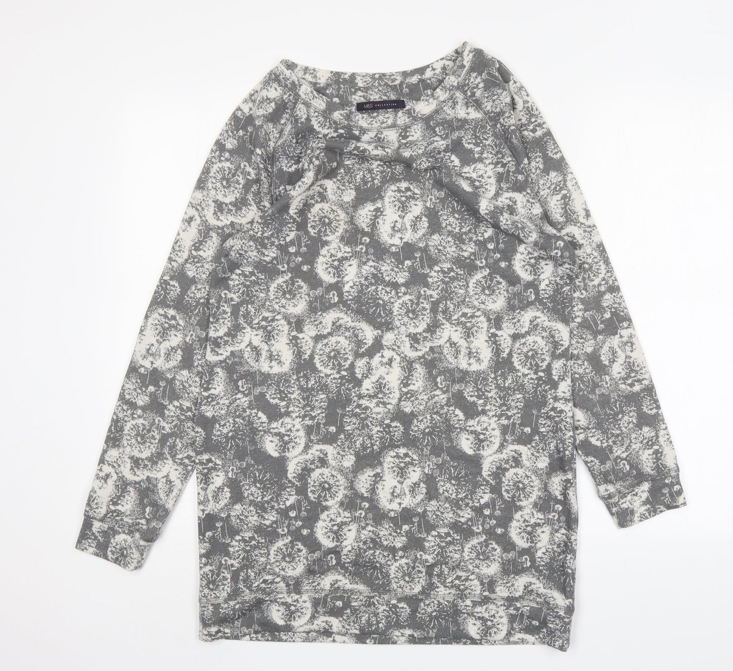 M&S Womens Grey Floral Polyester Jumper Dress  Size 12  Round Neck