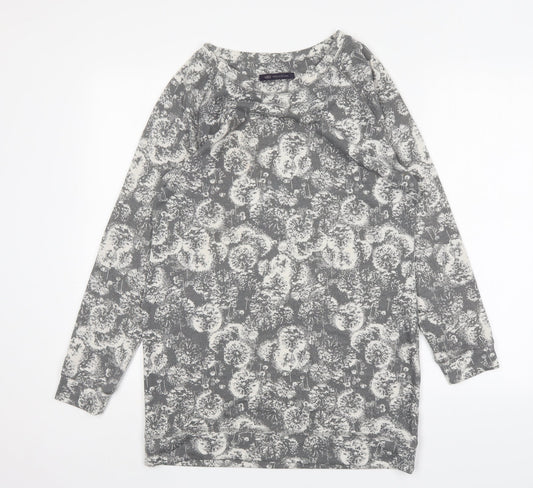 M&S Womens Grey Floral Polyester Jumper Dress  Size 12  Round Neck