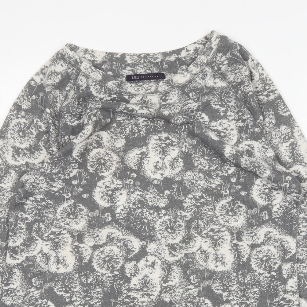 M&S Womens Grey Floral Polyester Jumper Dress  Size 12  Round Neck