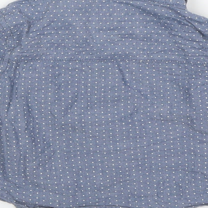 Brand and care label for Lullaby boys’ multicoloured polka dot cotton basic button-up, size 9-12, months collared