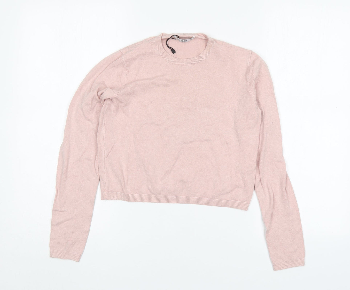 Bershka Womens Pink Round Neck  Acrylic Pullover Jumper Size S