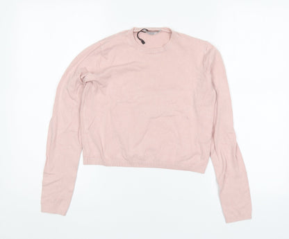 Bershka Womens Pink Round Neck  Acrylic Pullover Jumper Size S